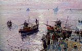 Boats Canvas Paintings - Loading The Boats at Dawn